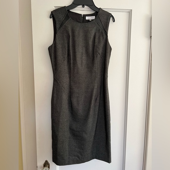 Calvin Klein Dresses & Skirts - CALVIN KLEIN black tweed sheath dress with faux leather insets -4-NWT!